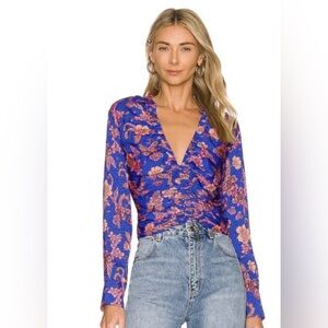 Free People I Got You Print Crop Top Retro Y2K In Royal long sleeve Small NWOT